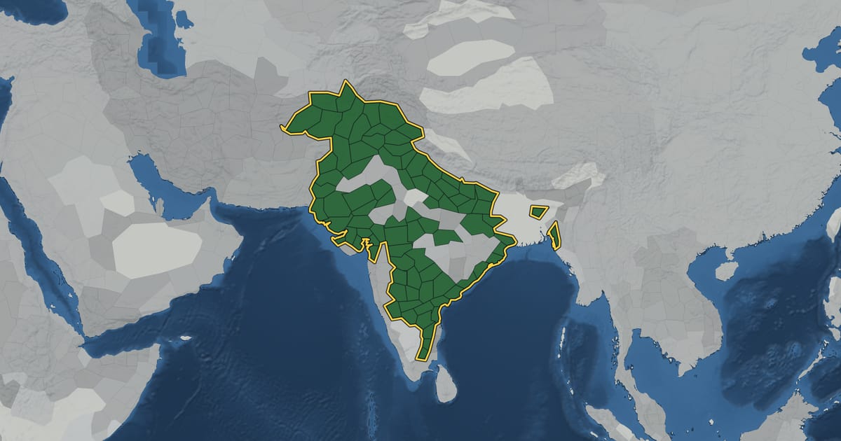 Map of the Mughal Empire in 1688, at its largest extent
