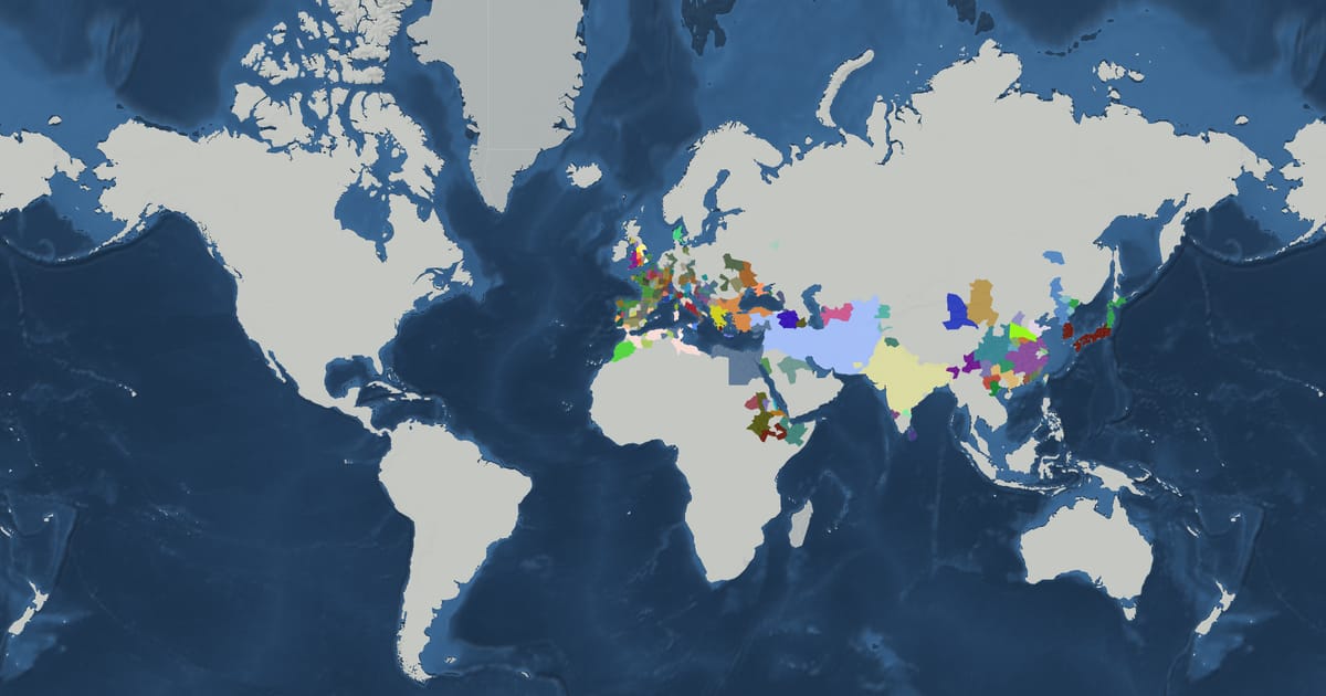 Historical map of the world in 300 BC showing the borders of states and empires
