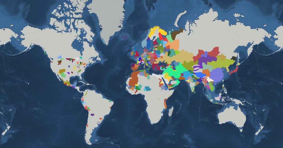 Historical map of the world in 1099 showing the borders of states and empires