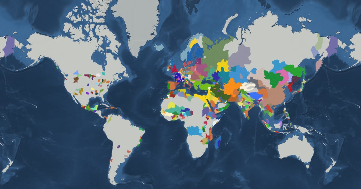 Historical map of the world in 1510 showing the borders of states and empires