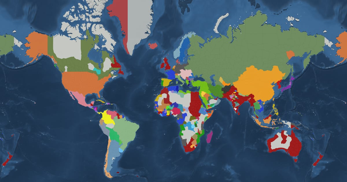 Historical map of the world in 1890 showing the borders of states and empires